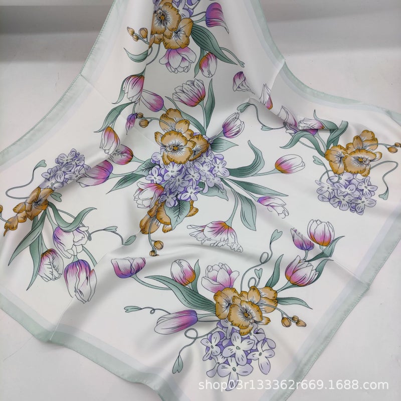 Spring, Classic Printed 70 Square Scarf Popular Scarf Long Gauze Scarf Silk Scarf Neck Protector Warm Scarf For Women - Image 3